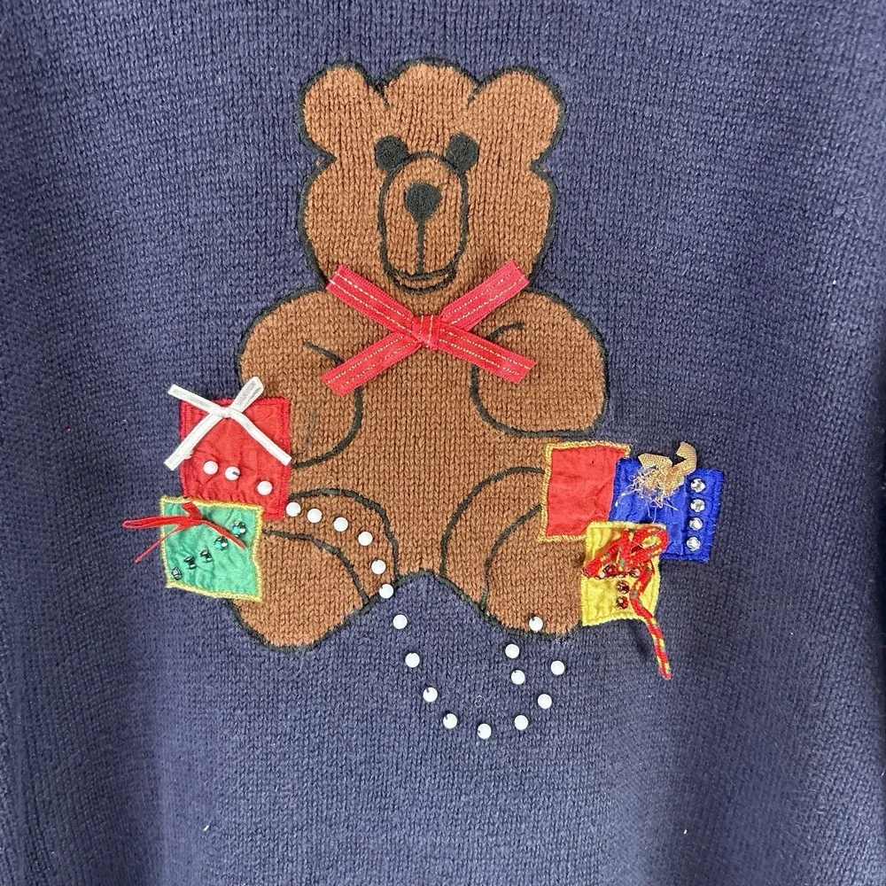 Vtg‎ Christmas Sampler Ugly Christmas Sweater Women's XL 1994 Bear Presents